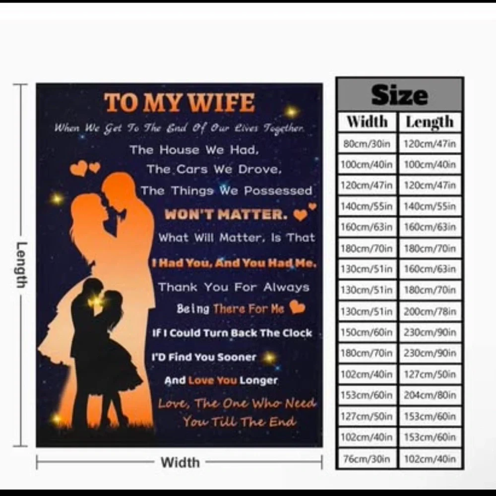 To my wife Blanket Size 50x60 Inc